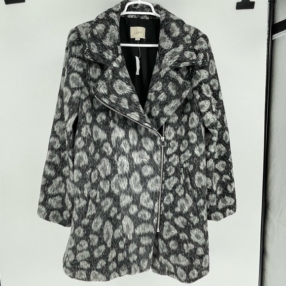 LOFT NWT LEOPARD ANIMAL PRINT WOOL BLEND GRAY BLACK COAT JACKET LARGE - Picture 3 of 9